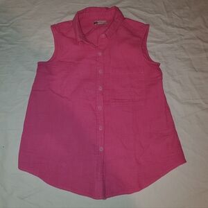 SO Bright Pink Sleeveless Button Down Shirt cotton